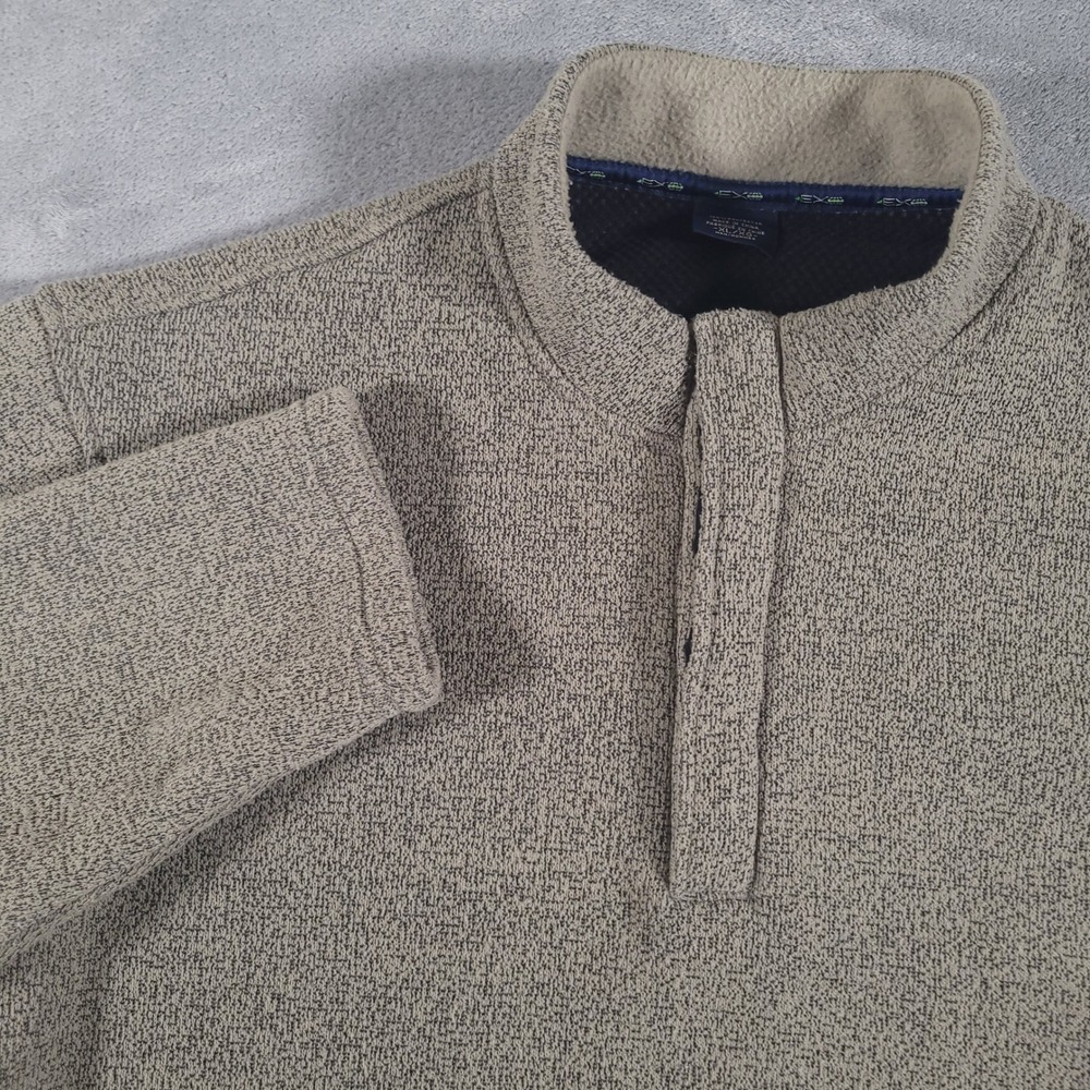ExOfficio‎ Pullover Men XL Olive Tan Textured Fleece Snap Mock Neck Arm Pocket